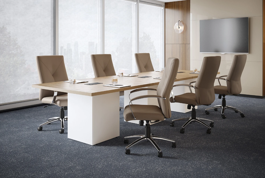 Rectangle Conference Table w Cube Base - Aspen & White
