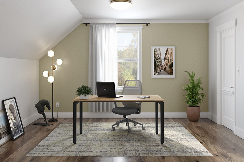 U-Leg Straight Desk w Black Legs & Aspen Top