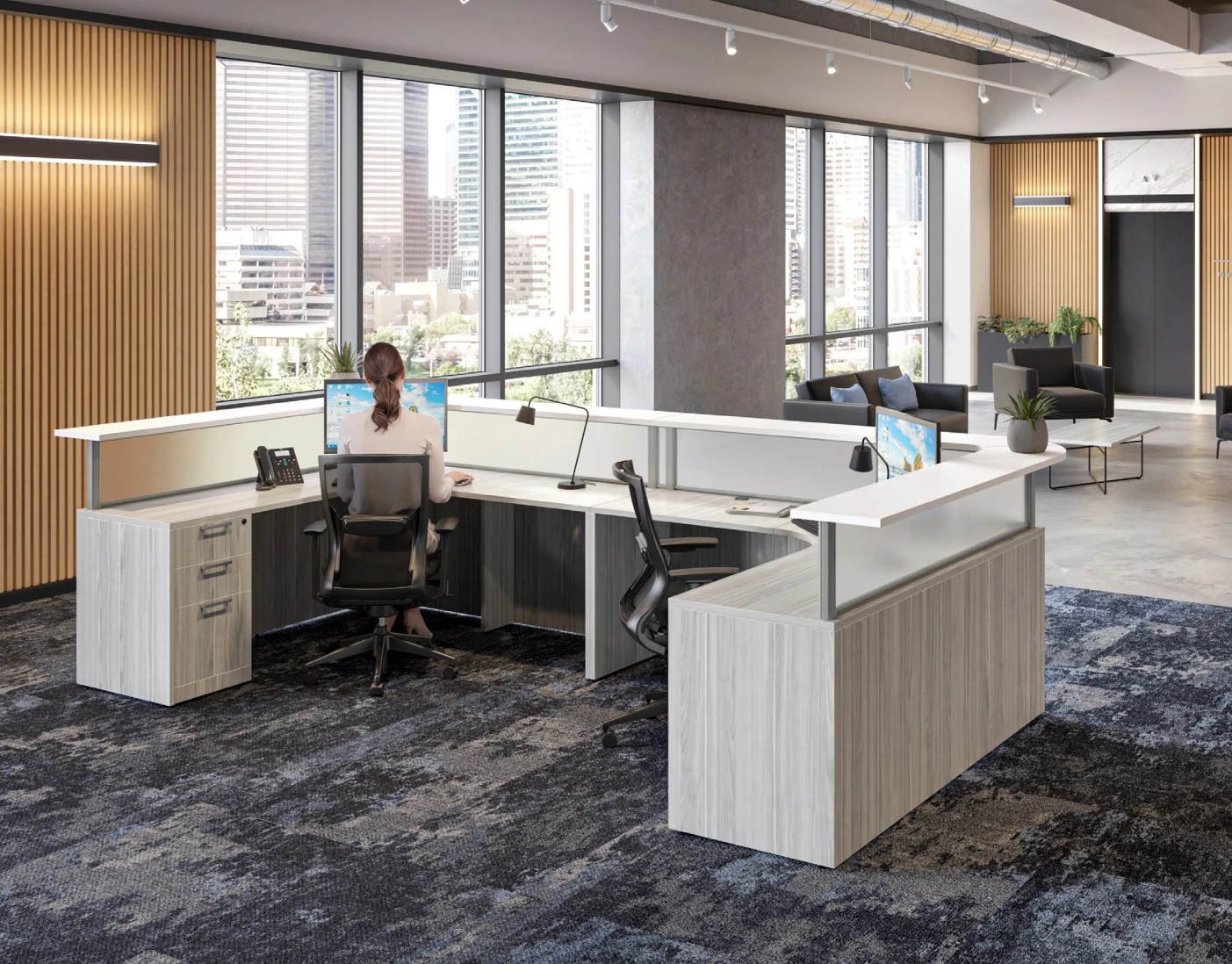 Curved Corner Double Perimeter Reception Station - Silver Birch