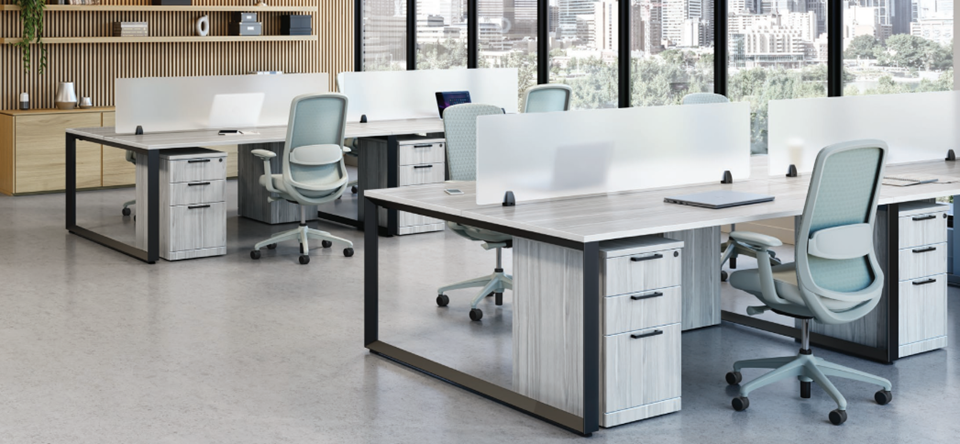 Beveled Loop Leg Work Stations 72x30 - Silver Birch Modern Office Desks