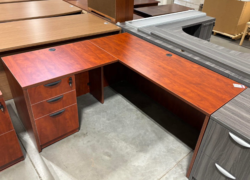 5.5' x 5' Cherry LShape Desk Set (NewOpen Box) Office Furniture