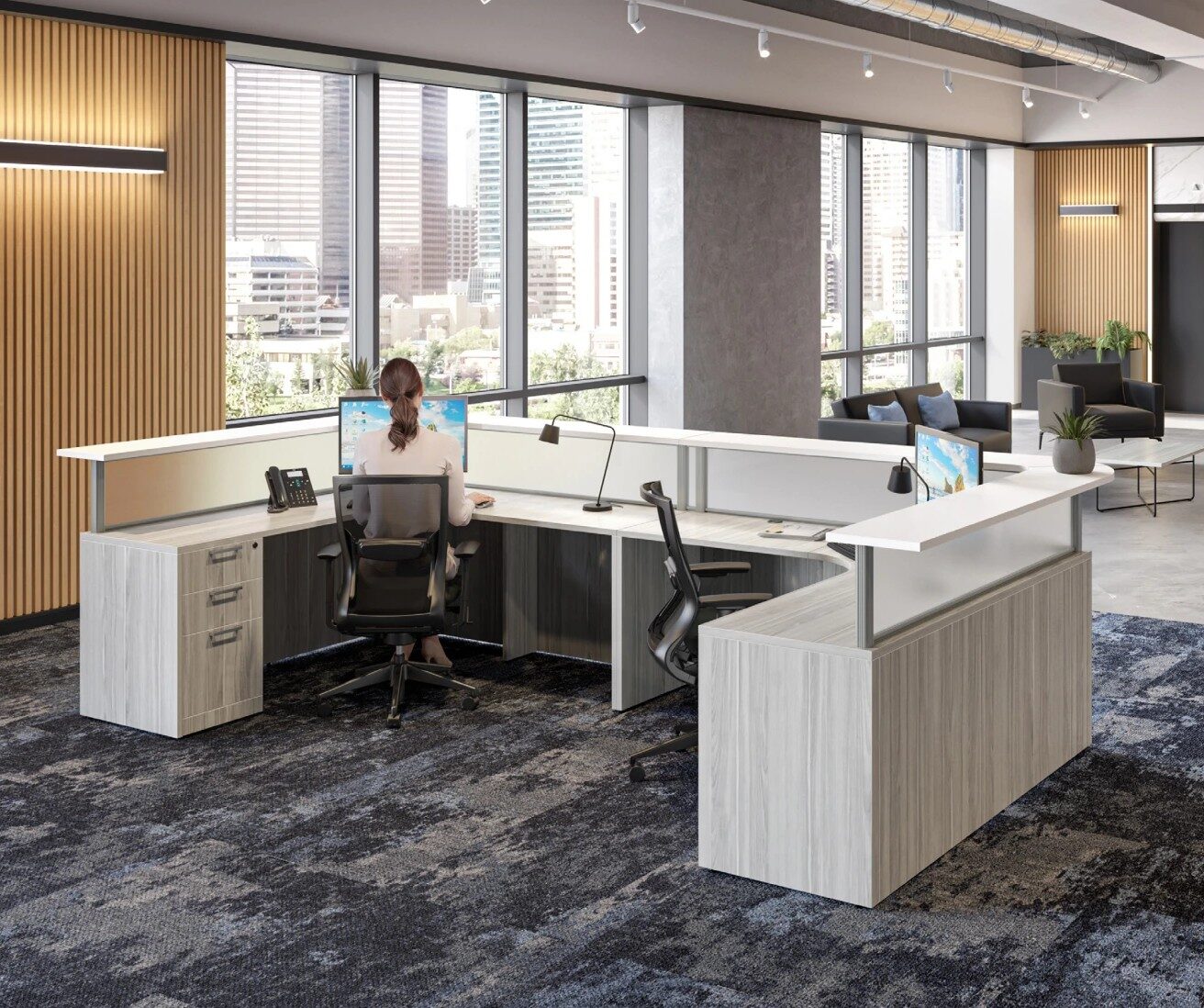 Curved Corner Double Perimeter Reception Station - Silver Birch