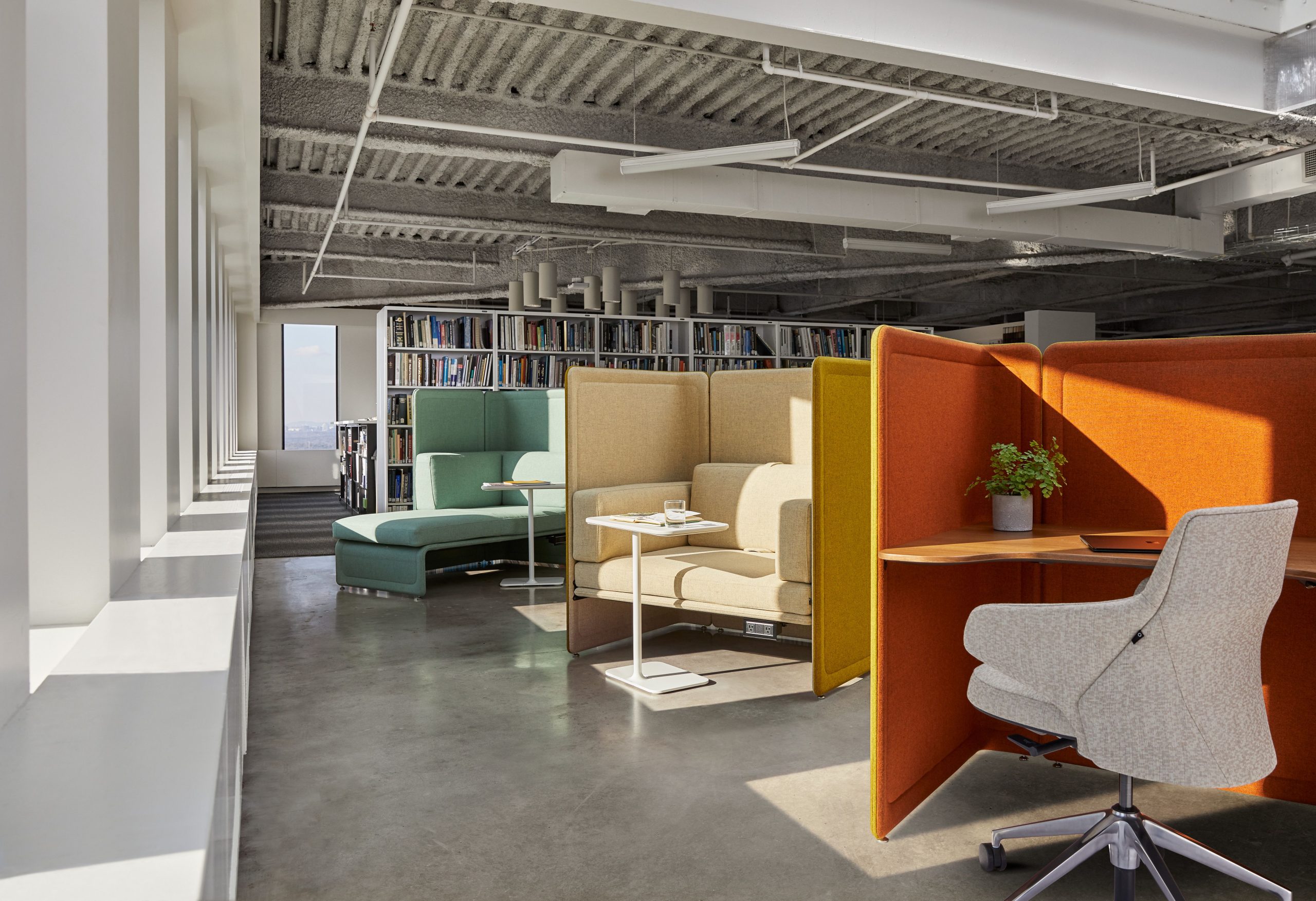 geometric acoustic panels in an office space and conference room