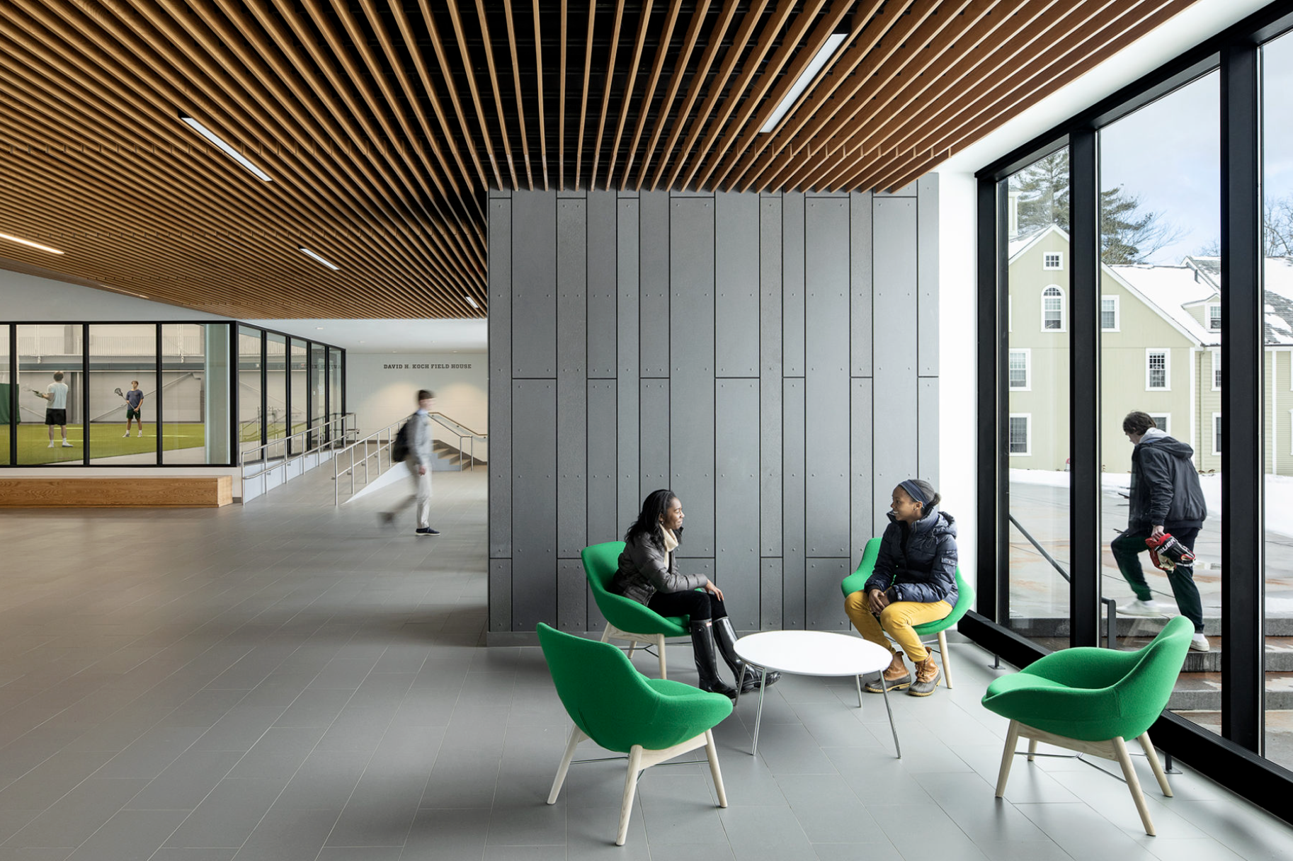 sports recreation center with lounge seating and a coffee table