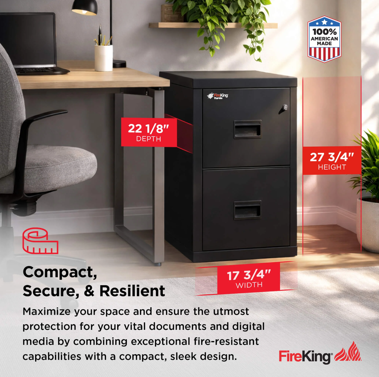 FireKing Turtle Series - Space Saving Vertical File Cabinet - 1-Hour Fire Rated - 2 Drawer - Image 2