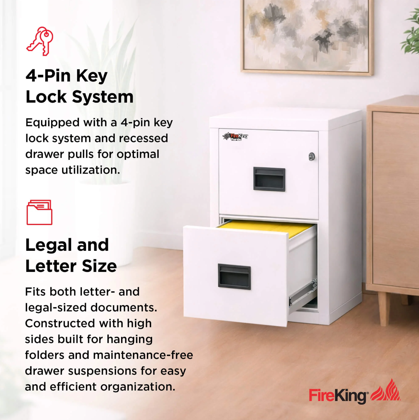 FireKing Turtle Series - Space Saving Vertical File Cabinet - 1-Hour Fire Rated - 2 Drawer - Image 3